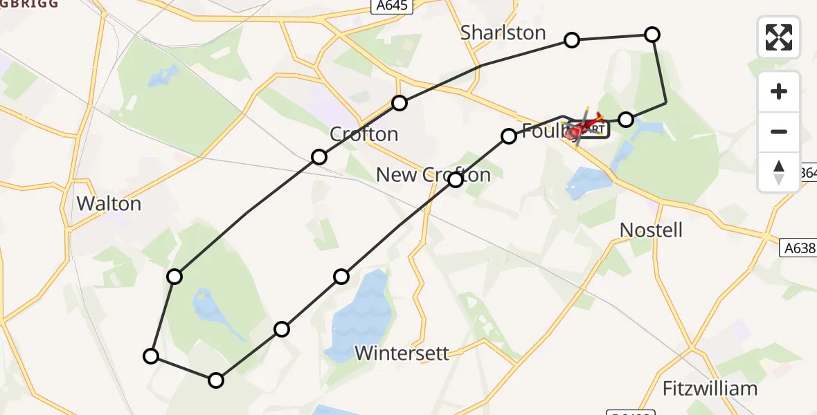 Flight route Air Ambulance Helicopter YAA Nostell Helicopter Port - YAA Nostell Helicopter Port, 02 June 2026, 09:43