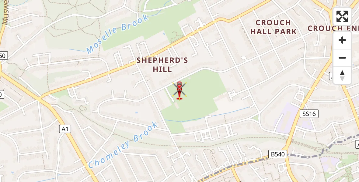 Flight route Air Ambulance Helicopter Crouch End - Crouch End, 02 June 2026, 10:12