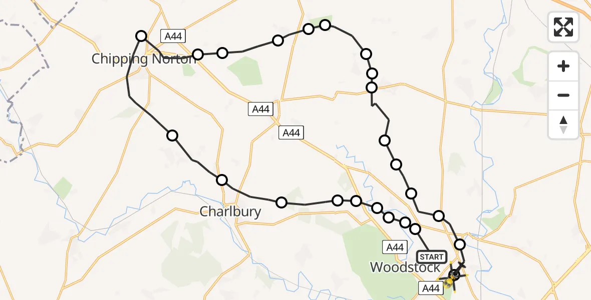 Flight route Police Helicopter Woodstock - London Oxford Airport, 02 June 2026, 10:13