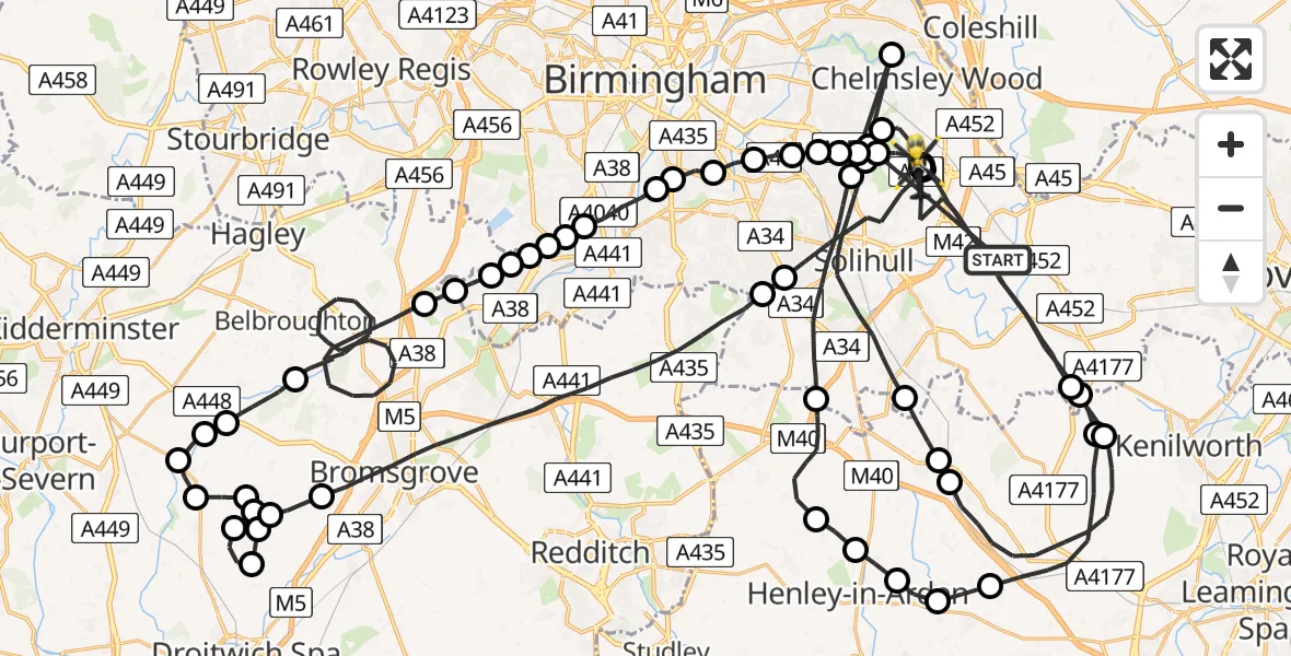 Flight route Police Helicopter Solihull - Birmingham Airport, 02 June 2026, 10:21