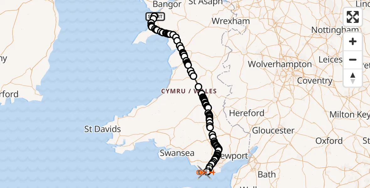 Flight route Coastguard Helicopter Caernarfon Airport - MOD St Athan, 02 June 2026, 10:28