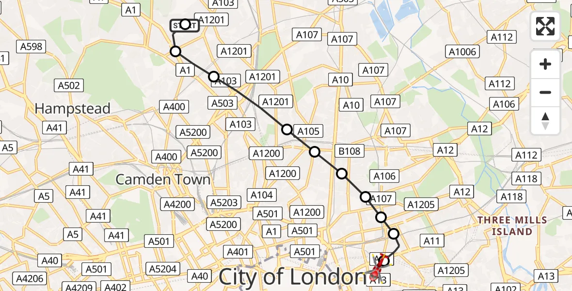 Flight route Air Ambulance Helicopter Crouch End - Royal London Hospital, 02 June 2026, 11:08