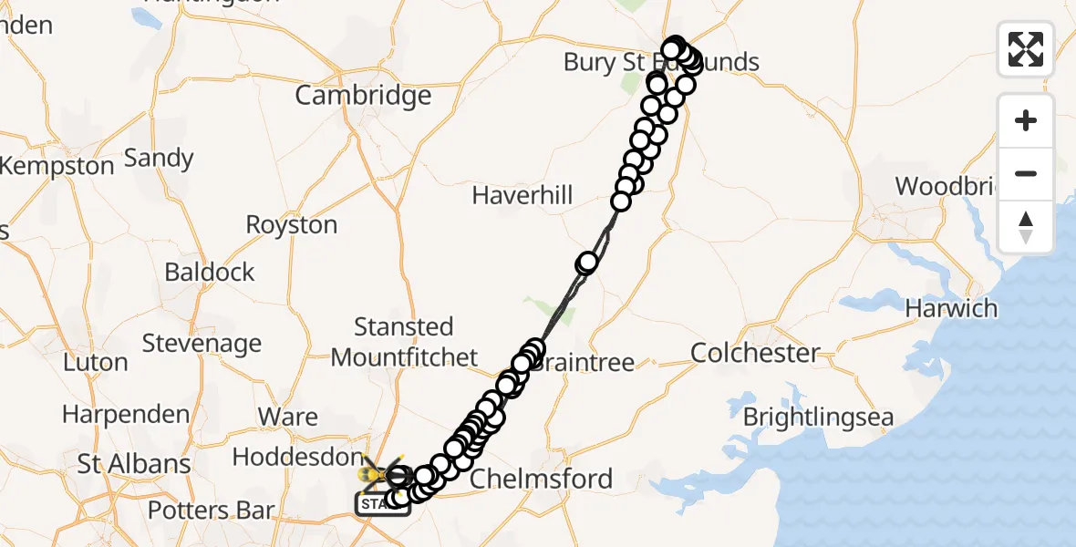 Flight route Police Helicopter Woodhatch - North Weald Bassett, 02 June 2026, 11:30