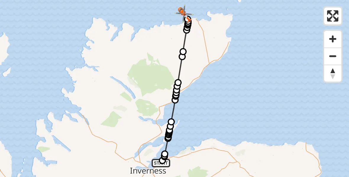 Flight route Coastguard Helicopter Inverness Airport - North Atlantic Ocean, 02 June 2026, 11:48