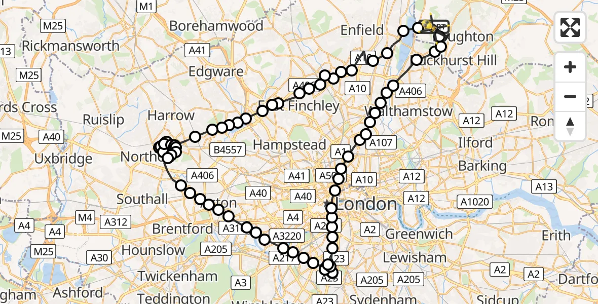 Flight route Police Helicopter Metropolitan Police Air Support Unit Lippitts Hill - Sewardstonebury, 02 June 2026, 12:00