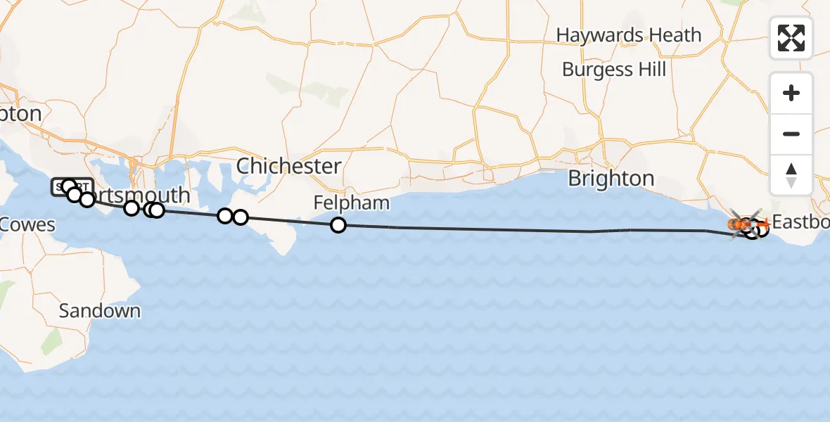 Flight route Coastguard Helicopter Solent Airport - Seaford, 02 June 2026, 12:22
