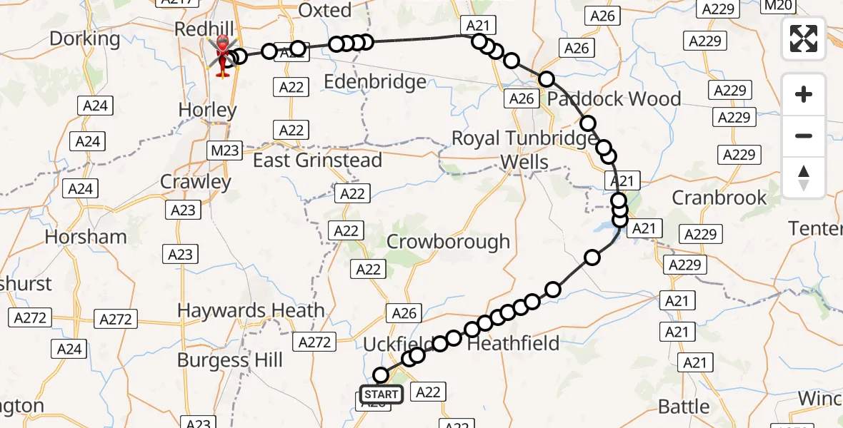 Flight route Air Ambulance Helicopter Isfield - Redhill Aerodrome, 02 June 2026, 12:23