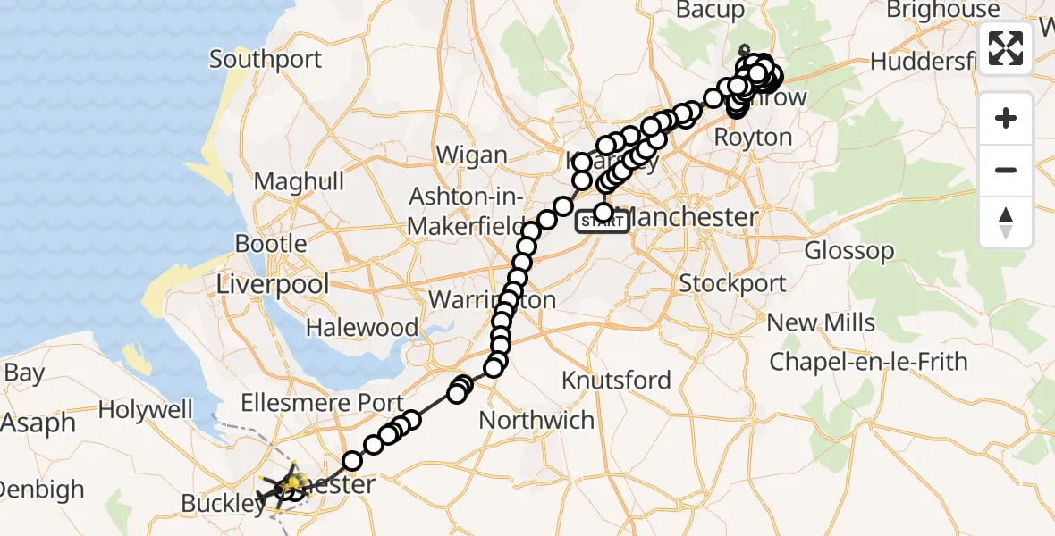 Flight route Police Helicopter Manchester Barton Aerodrome - Hawarden Airport, 02 June 2026, 12:29