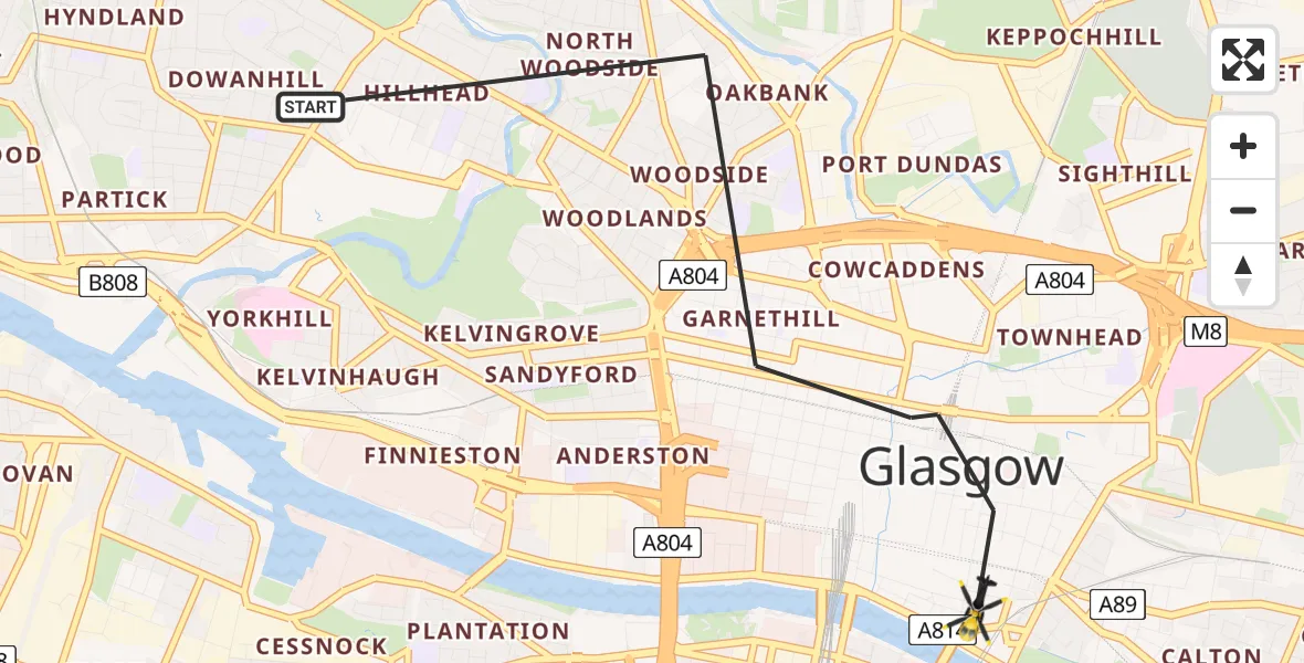Flight route Police Helicopter Glasgow - Glasgow, 02 June 2026, 12:30