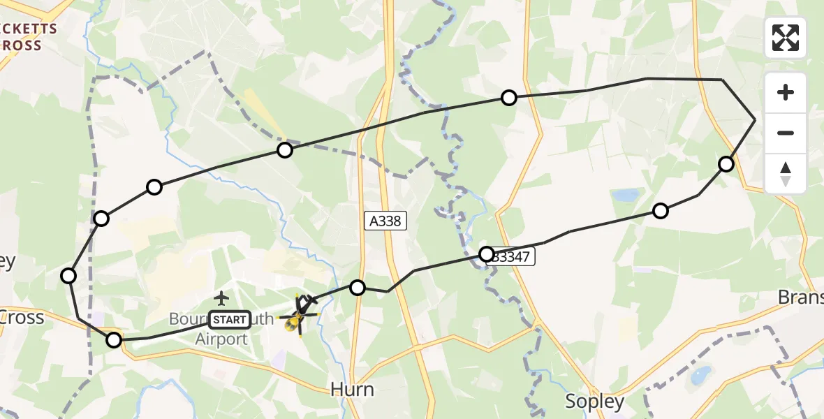 Flight route Police Helicopter Bournemouth Airport - Bournemouth Airport, 02 June 2026, 12:35