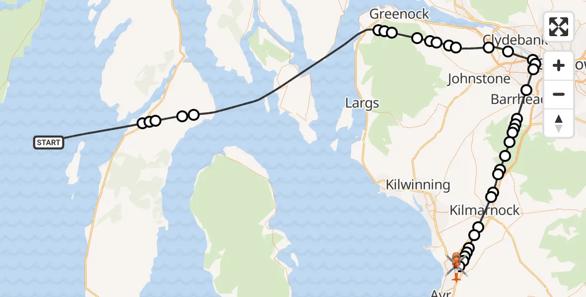 Flight route Coastguard Helicopter Inner Seas - Glasgow Prestwick Airport, 02 June 2026, 12:43