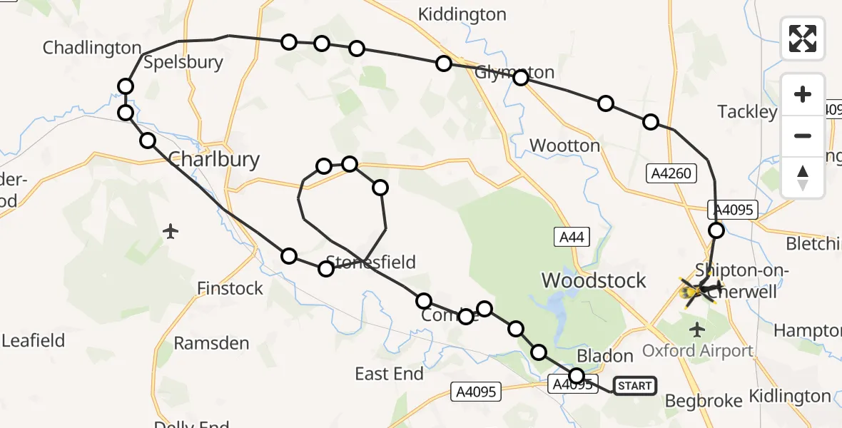 Flight route Police Helicopter Bladon - Shipton-on-Cherwell, 02 June 2026, 12:48