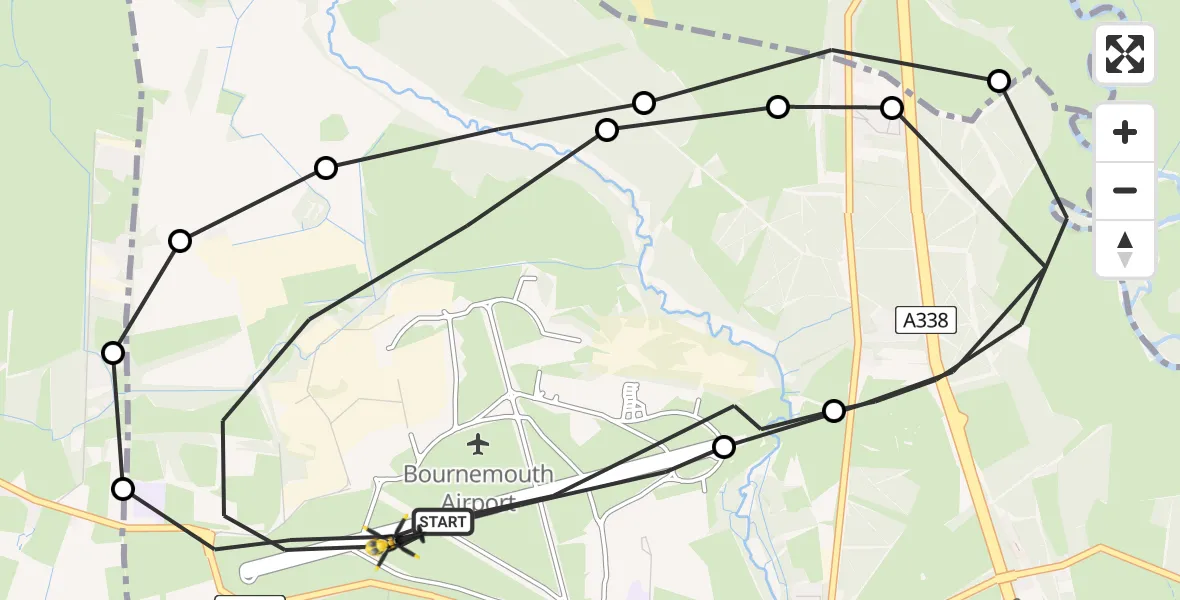 Flight route Police Helicopter Bournemouth Airport - Bournemouth Airport, 02 June 2026, 12:49