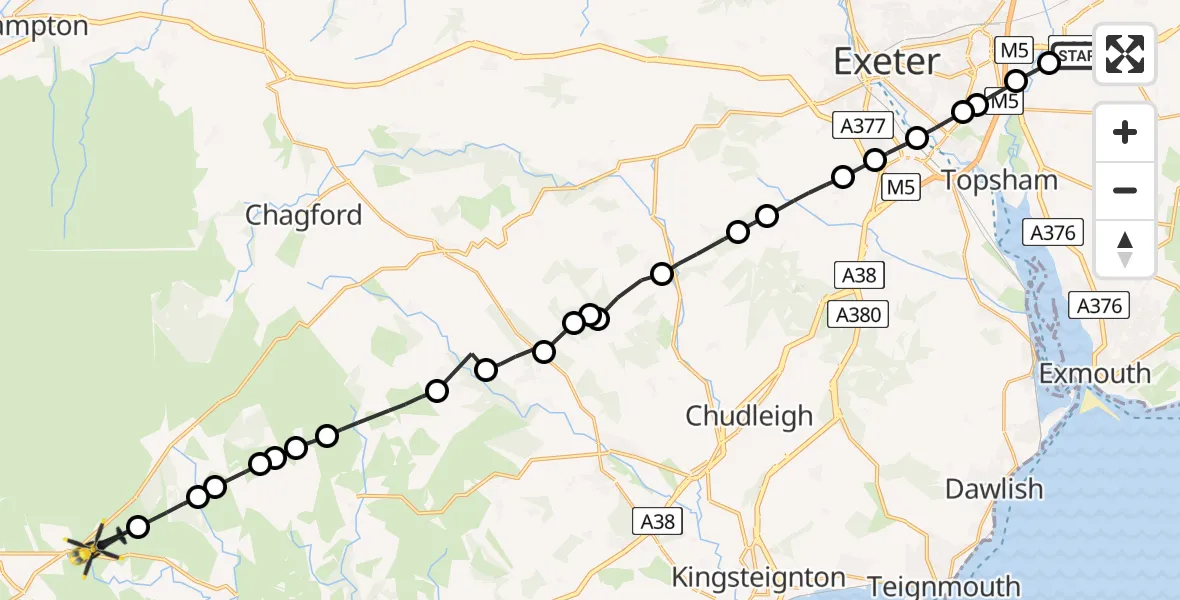 Flight route Police Helicopter Exeter International Airport - West Devon, 02 June 2026, 13:03