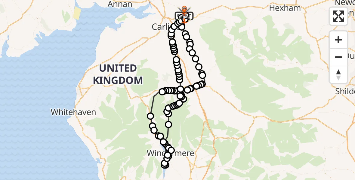 Flight route Coastguard Helicopter Carlisle Lake District Airport - Carlisle Lake District Airport, 02 June 2026, 13:05