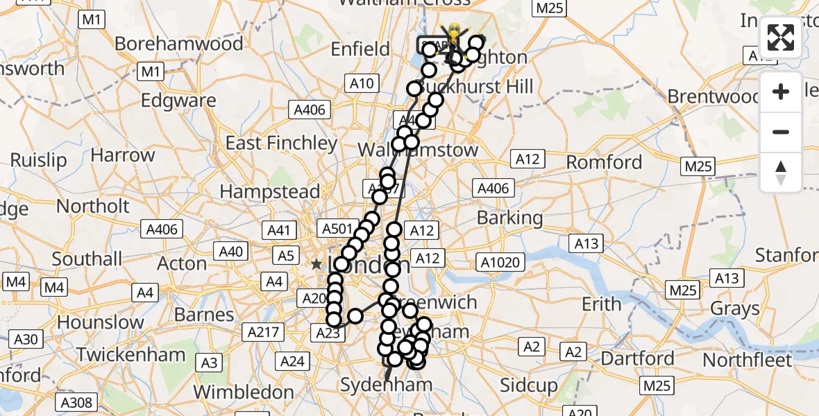 Flight route Police Helicopter Sewardstonebury - Sewardstonebury, 02 June 2026, 13:20