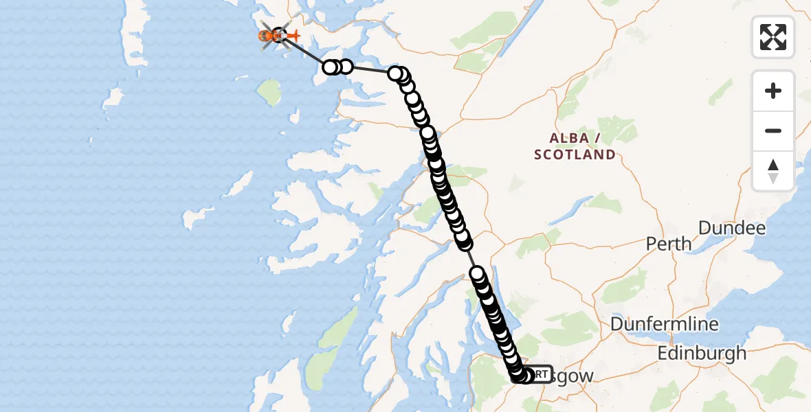 Flight route Coastguard Helicopter Glasgow Airport - Coire a' Ghreadaidh, 02 June 2026, 13:24