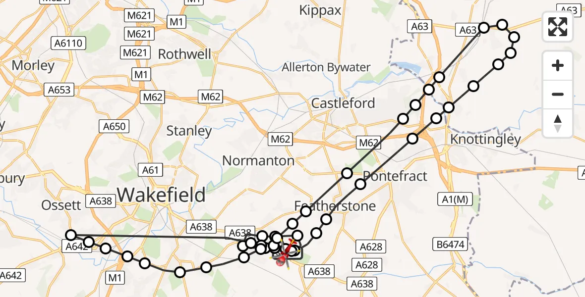 Flight route Air Ambulance Helicopter YAA Nostell Helicopter Port - YAA Nostell Helicopter Port, 02 June 2026, 13:25
