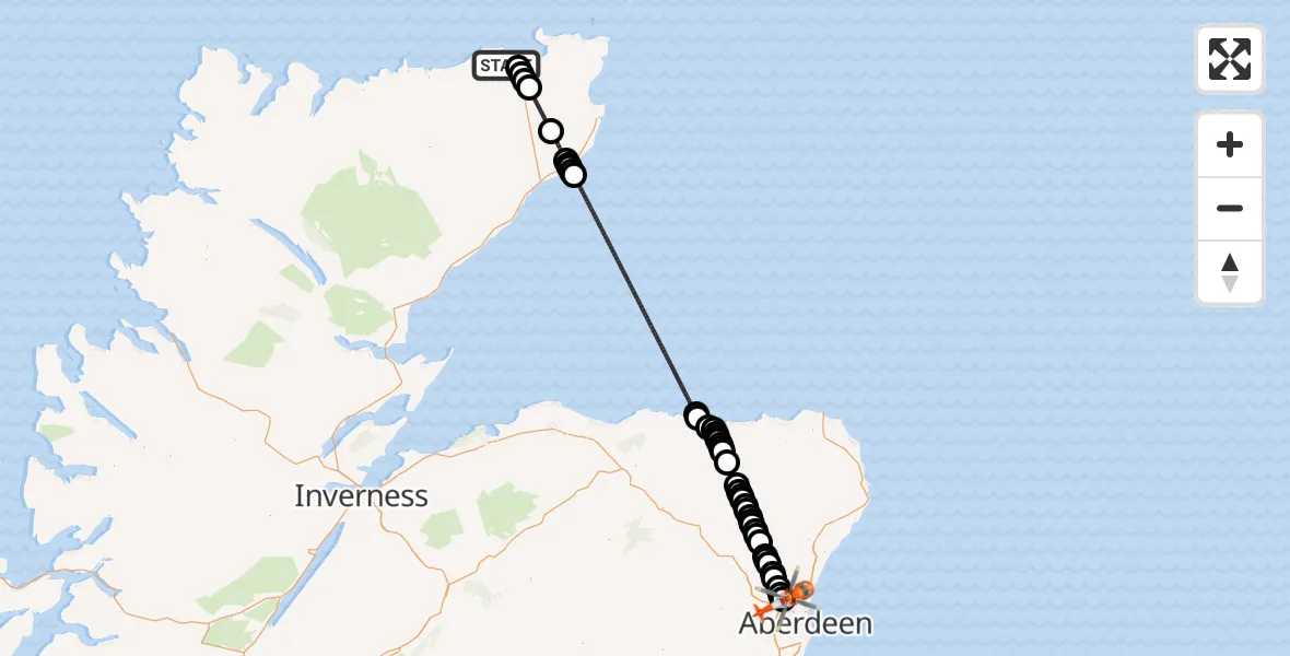 Flight route Coastguard Helicopter Thurso - Aberdeen International Airport, 02 June 2026, 13:26