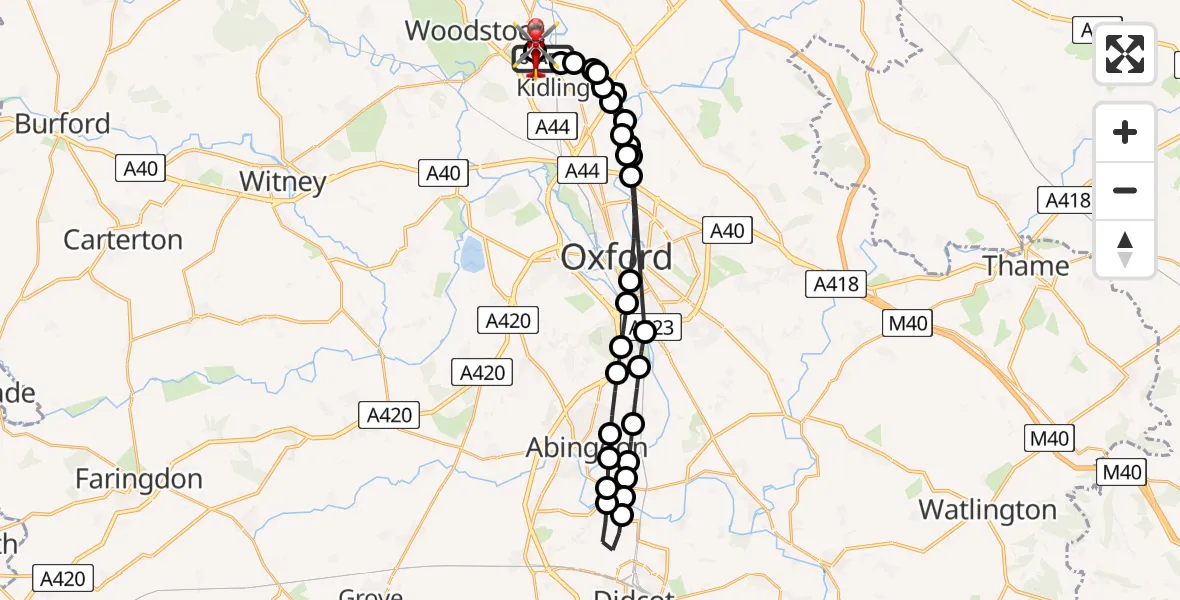 Flight route Air Ambulance Helicopter London Oxford Airport - London Oxford Airport, 02 June 2026, 13:28