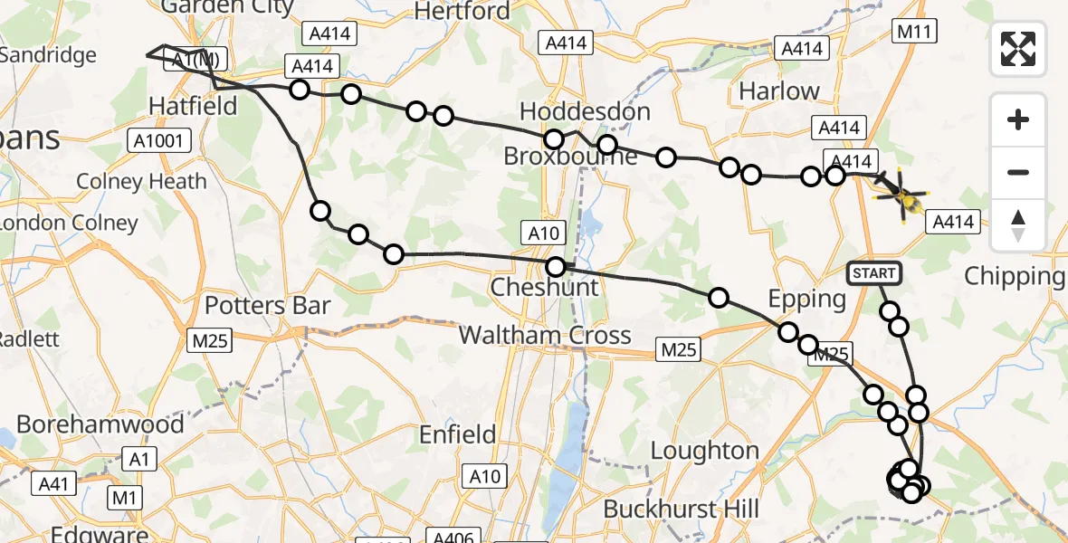 Flight route Police Helicopter Coopersale - North Weald Bassett, 02 June 2026, 13:38