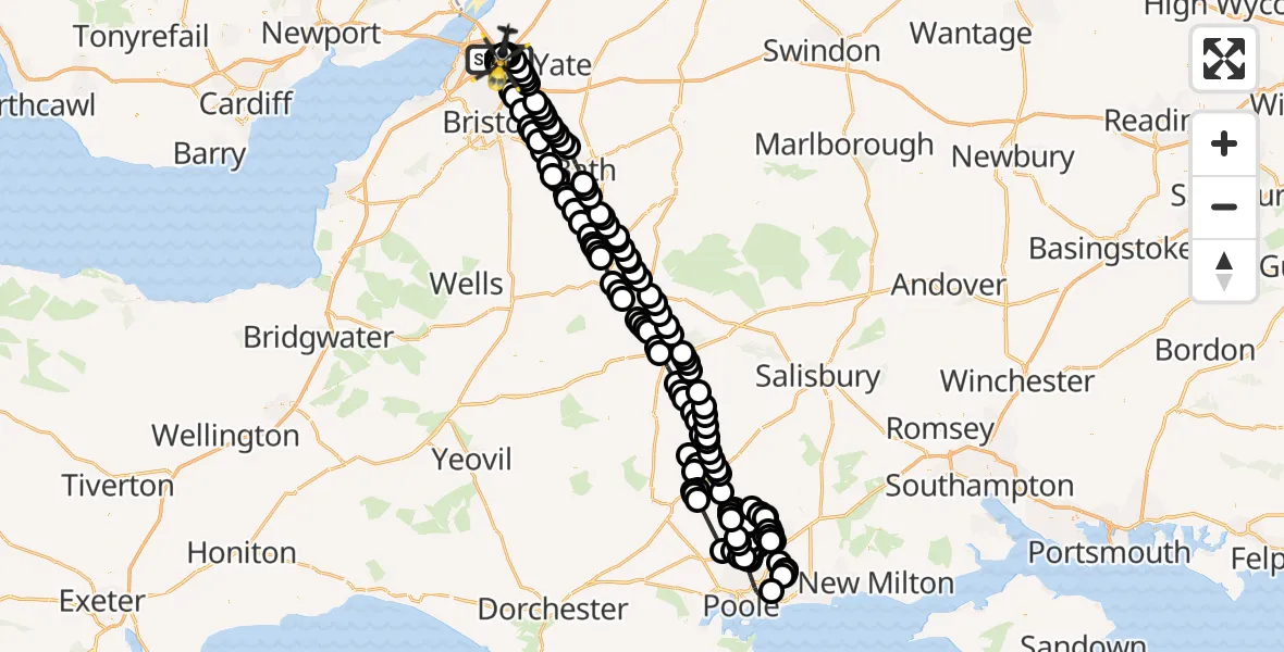 Flight route Police Helicopter Almondsbury Helicopter Base - Almondsbury Helicopter Base, 02 June 2026, 14:21