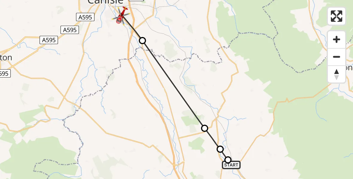 Flight route Air Ambulance Helicopter Edenhall - Carleton, 02 June 2026, 14:24