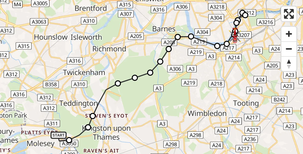 Flight route Air Ambulance Helicopter Molesey - London Heliport, 02 June 2026, 14:27