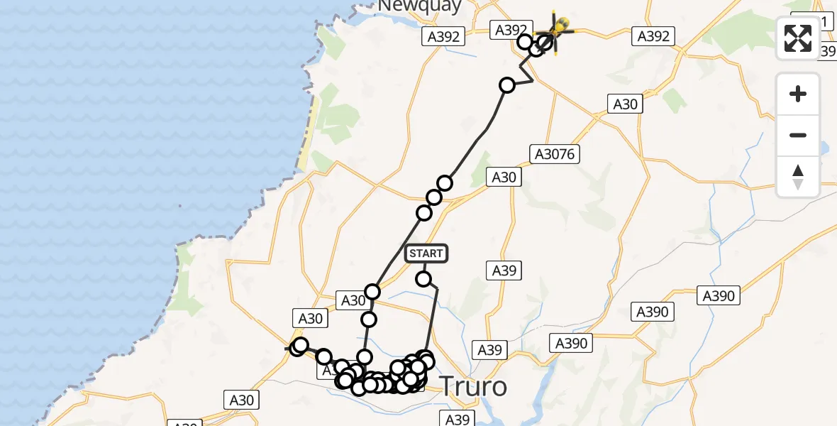 Flight route Police Helicopter Zelah - St. Columb Major, 02 June 2026, 14:49