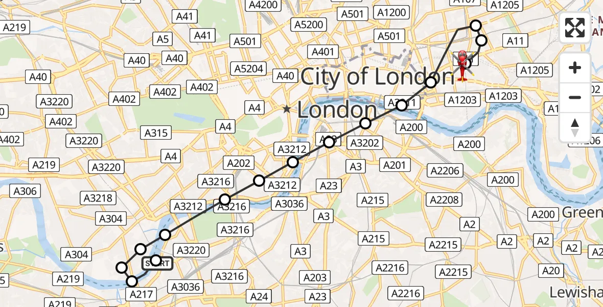 Flight route Air Ambulance Helicopter London Heliport - Royal London Hospital, 02 June 2026, 14:57
