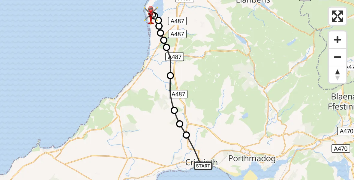 Flight route Air Ambulance Helicopter Criccieth - Caernarfon Airport, 02 June 2026, 15:08