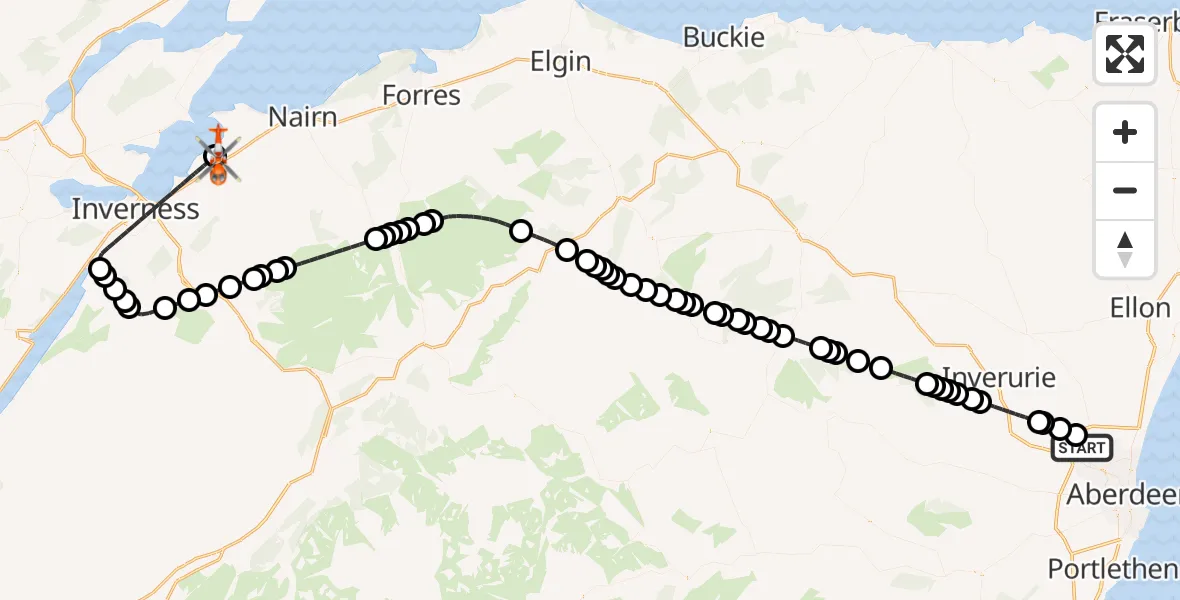 Flight route Coastguard Helicopter Aberdeen International Airport - Inverness Airport, 02 June 2026, 15:13