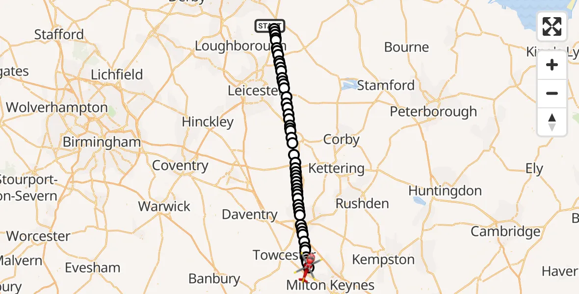 Flight route Air Ambulance Helicopter Widmerpool - Cosgrove, 02 June 2026, 15:14