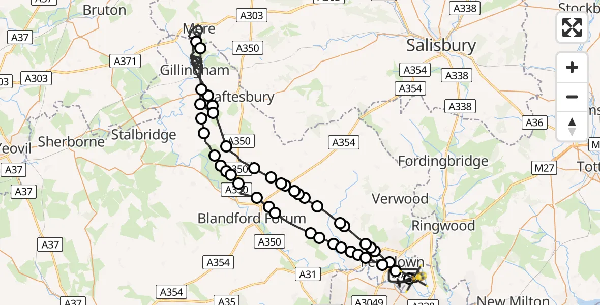Flight route Police Helicopter Parley Cross - Bournemouth Airport, 02 June 2026, 15:59