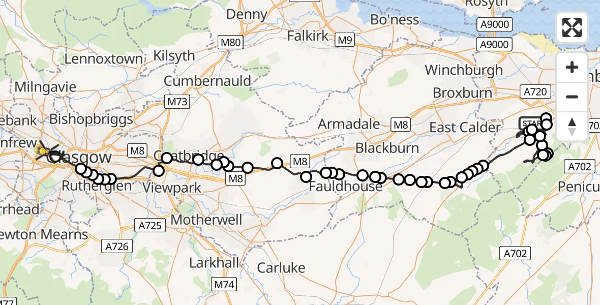 Flight route Police Helicopter Currie - Glasgow, 02 June 2026, 16:03
