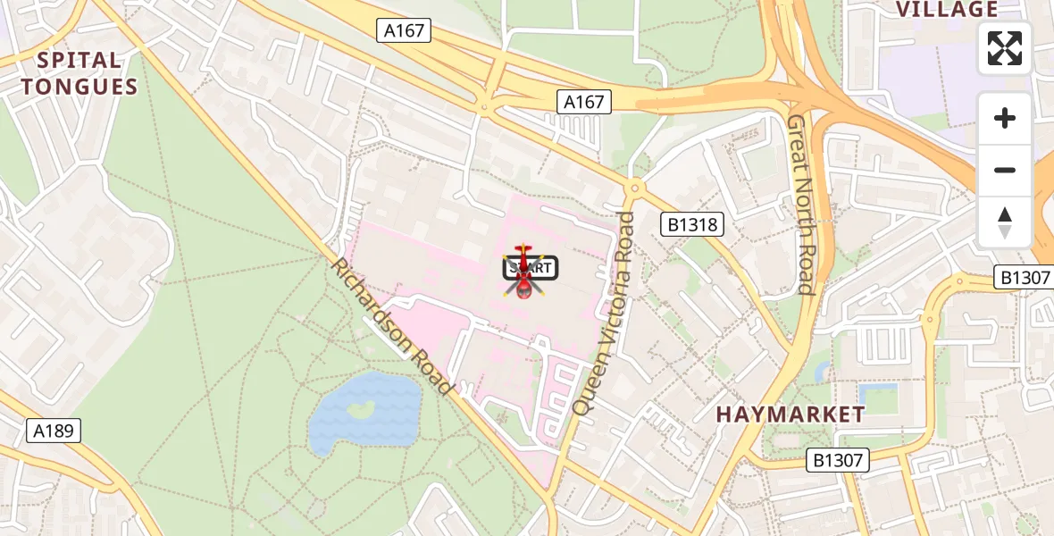 Flight route Air Ambulance Helicopter Newcastle Royal Victoria Infirmary - Newcastle Royal Victoria Infirmary, 02 June 2026, 16:06