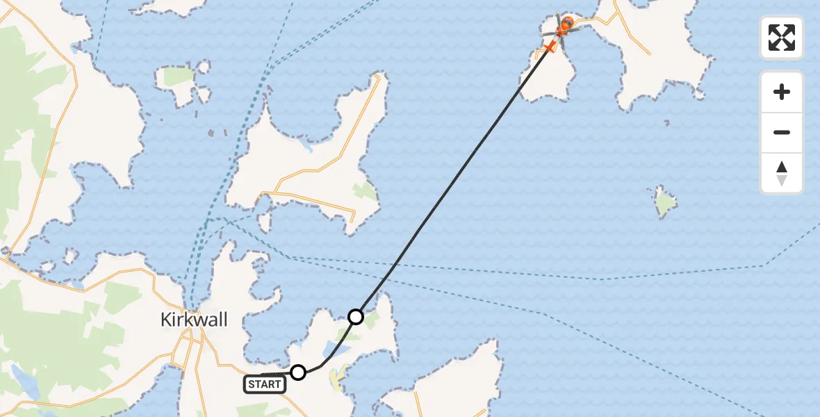 Flight route Coastguard Helicopter Kirkwall Airport - North Atlantic Ocean, 02 June 2026, 16:15