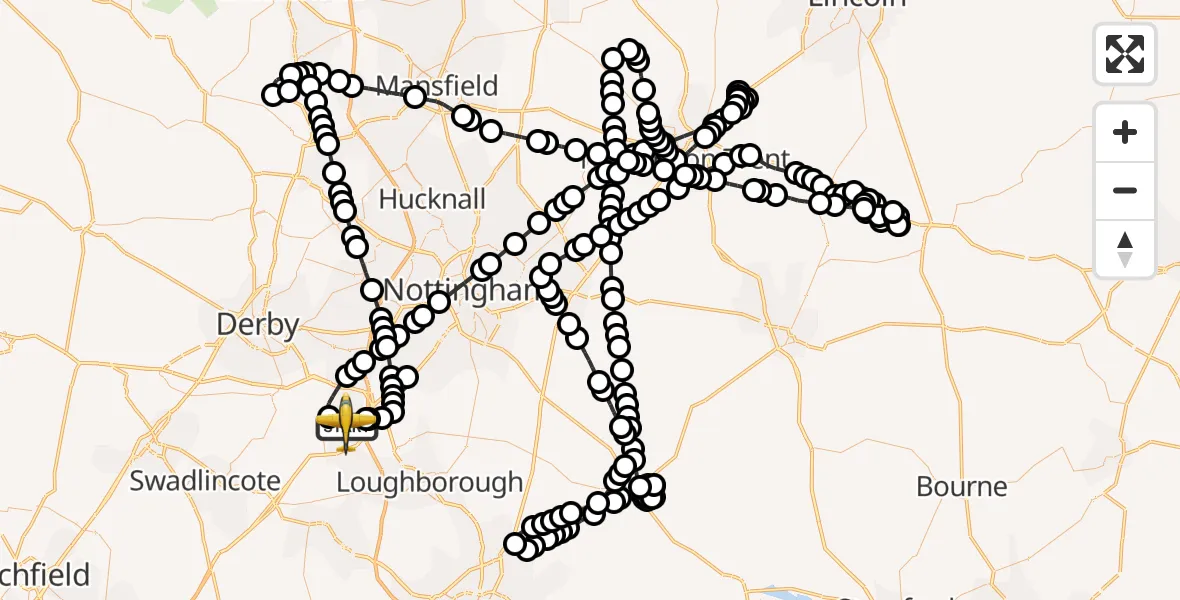 Flight route Police Aircraft East Midlands Airport - East Midlands Airport, 02 June 2026, 16:43