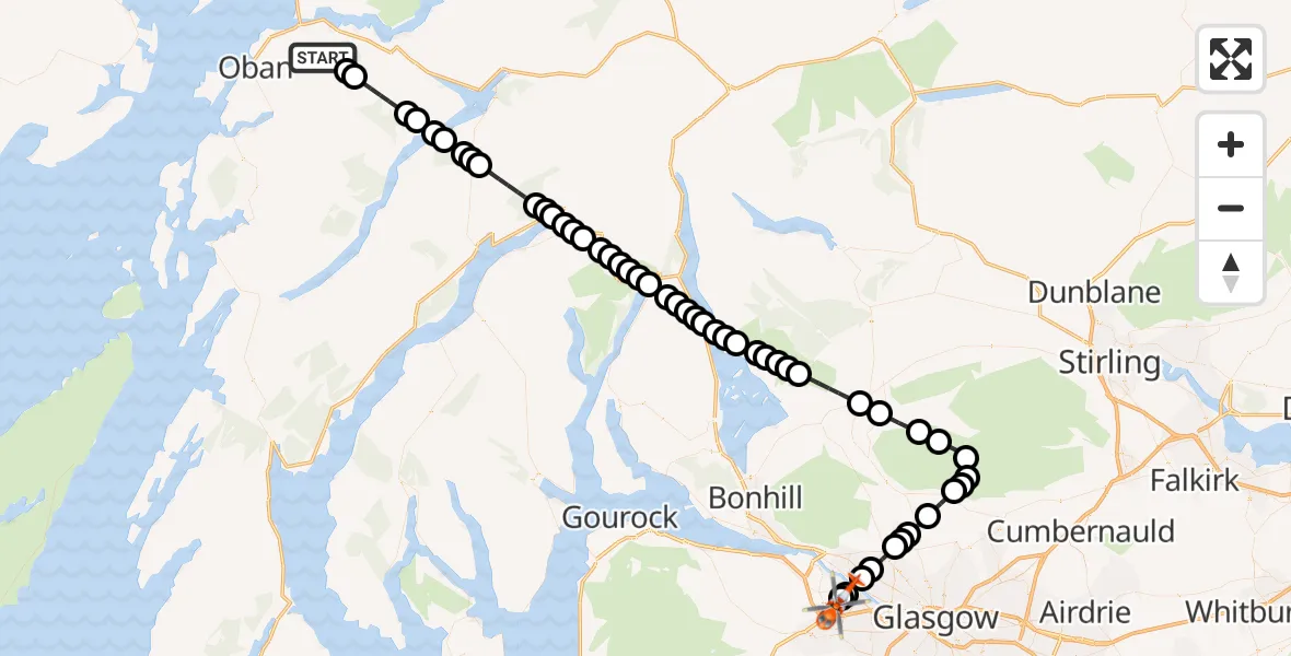 Flight route Coastguard Helicopter Argyll and Bute - Glasgow Airport, 02 June 2026, 16:43