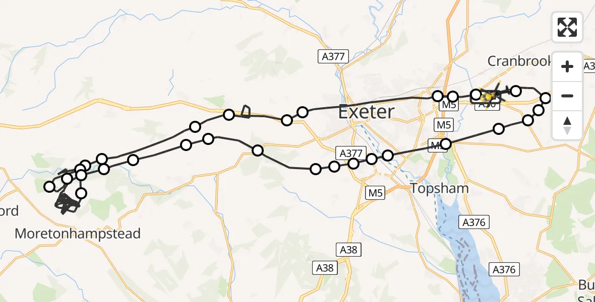 Flight route Police Helicopter Exeter International Airport - Exeter International Airport, 02 June 2026, 17:08