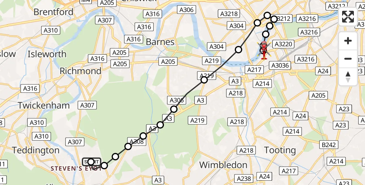 Flight route Air Ambulance Helicopter Norbiton - London Heliport, 02 June 2026, 17:29