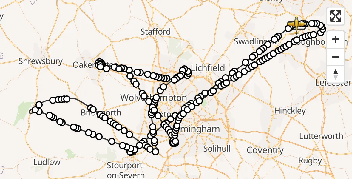 Flight route Police Aircraft East Midlands Airport - East Midlands Airport, 02 June 2026, 17:42