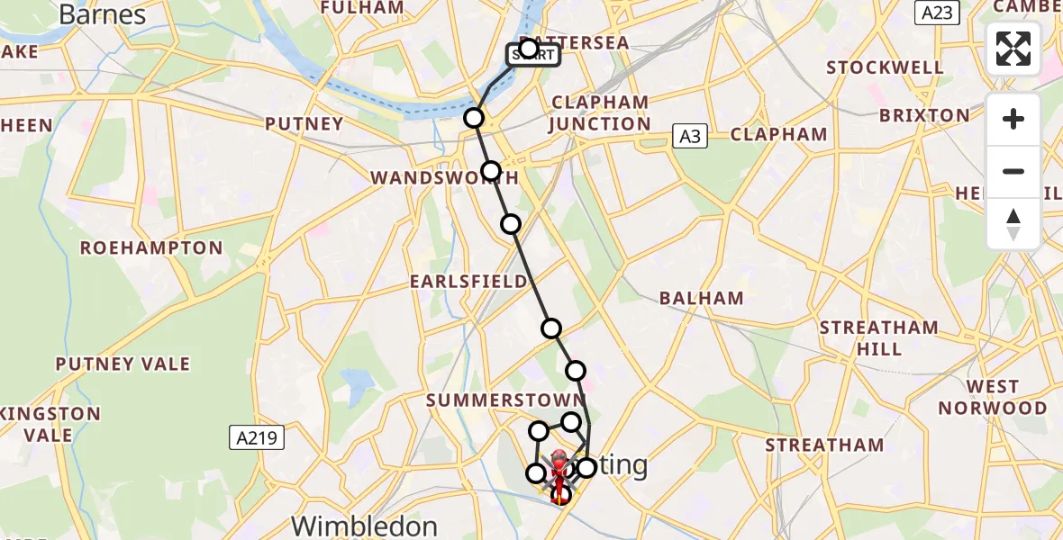 Flight route Air Ambulance Helicopter London Heliport - St Georges Hospital, 02 June 2026, 17:48