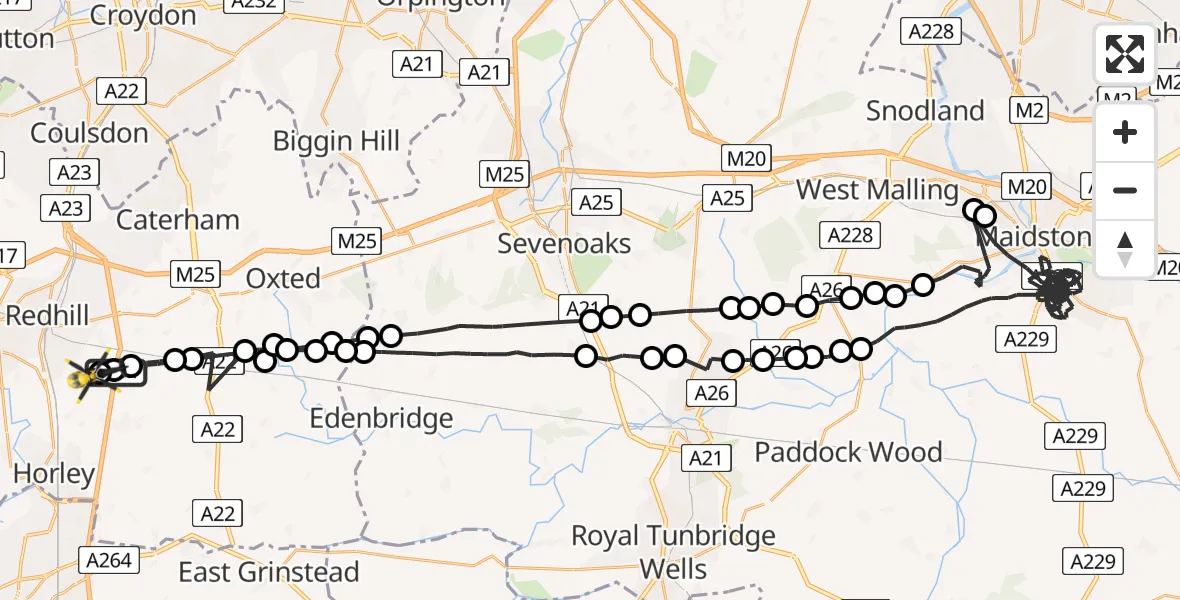 Flight route Police Helicopter South Nutfield - Redhill Aerodrome, 02 June 2026, 18:12