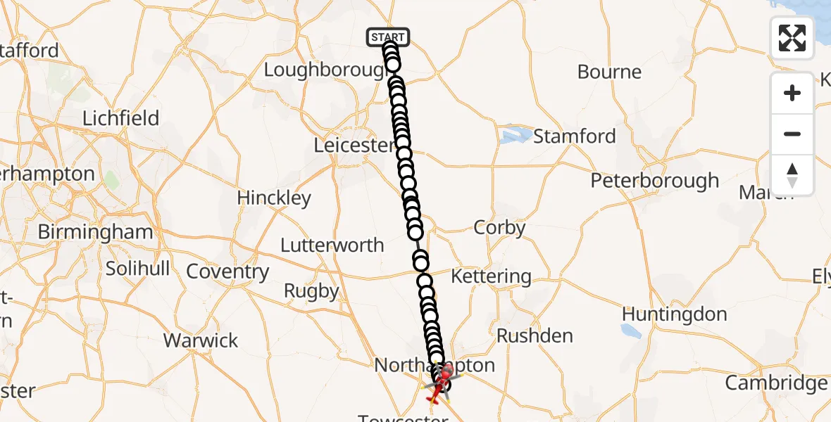 Flight route Air Ambulance Helicopter Rushcliffe - Northampton, 02 June 2026, 18:14