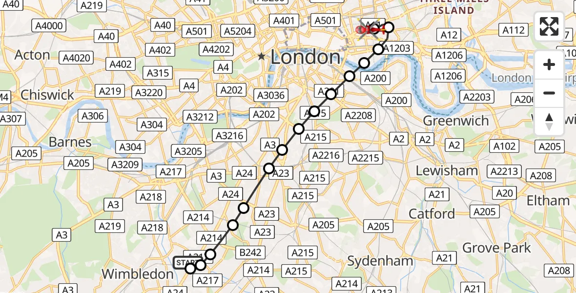 Flight route Air Ambulance Helicopter St Georges Hospital - Royal London Hospital, 02 June 2026, 18:17