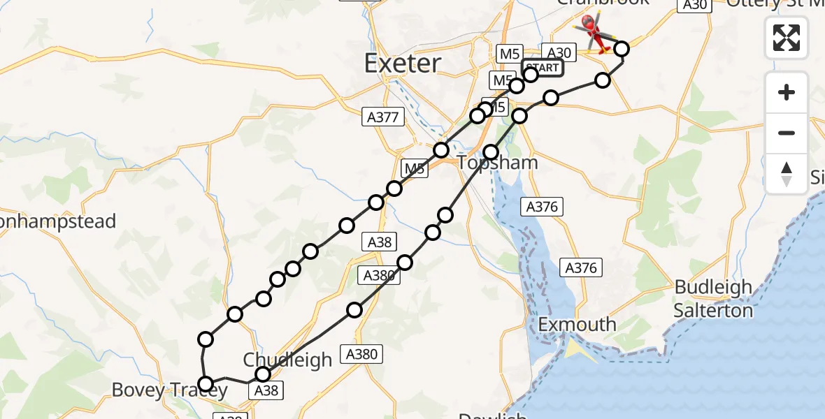 Flight route Air Ambulance Helicopter Clyst St Mary - Exeter International Airport, 02 June 2026, 18:37