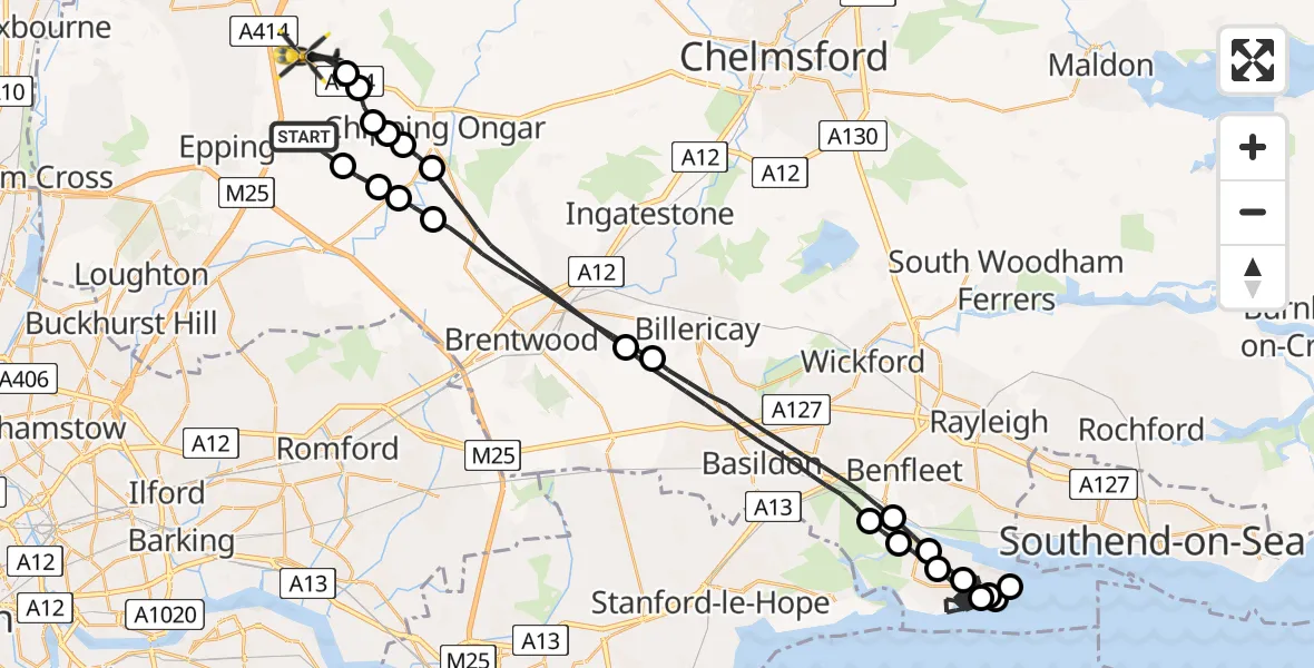 Flight route Police Helicopter Woodhatch - North Weald Bassett, 02 June 2026, 18:39
