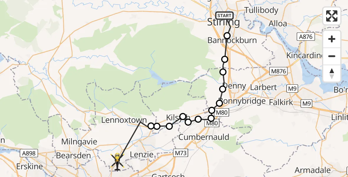 Flight route Police Helicopter Riverside - Bishopbriggs, 02 June 2026, 18:43
