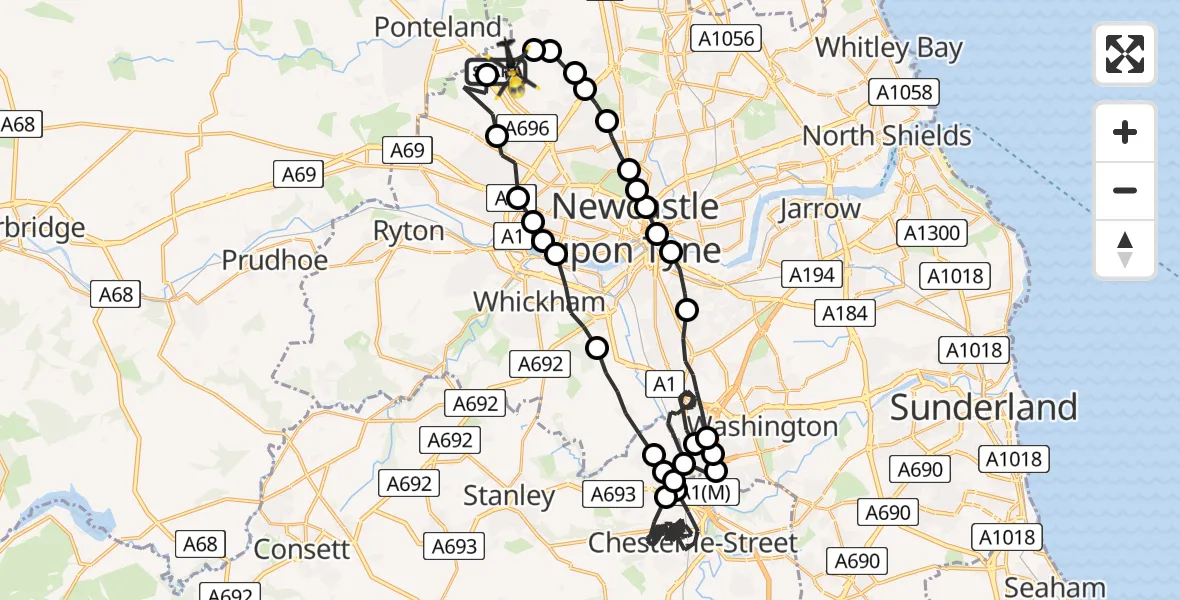 Flight route Police Helicopter Newcastle International Airport - Newcastle International Airport, 02 June 2026, 18:52